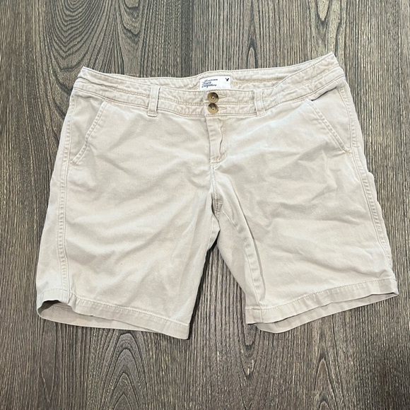 American Eagle Shorts Chino Flat Front Stretch Cotton Casual Tan Khaki Size 6 - Picture 1 of 9